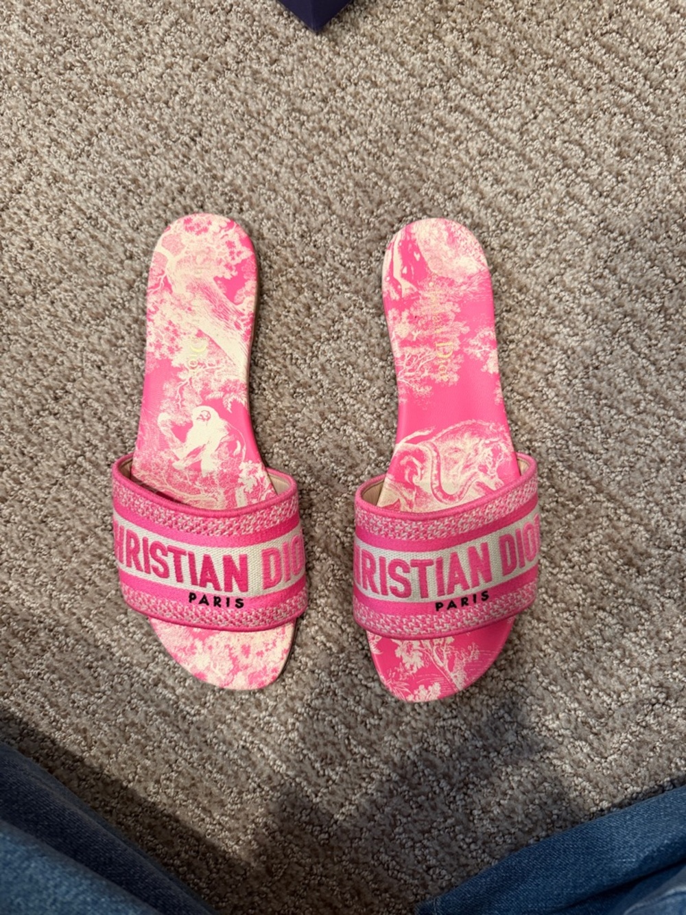 Christian Dior Pink Toile Slide Sandals